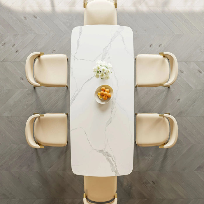 Titanium Gold Stainless Steel Dining Table with Polished Snow Mountain Stone Surface - Supports up to 94.5 kg (Excluding chairs) Default -DTYStore