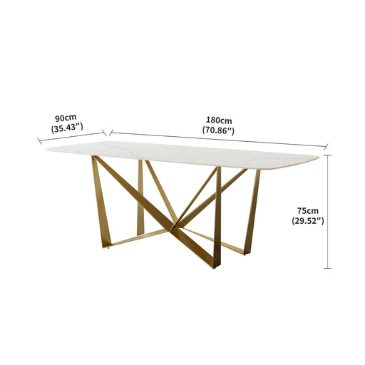 Titanium Gold Stainless Steel Dining Table with Polished Snow Mountain Stone Surface - Supports up to 94.5 kg (Excluding chairs) Default -DTYStore