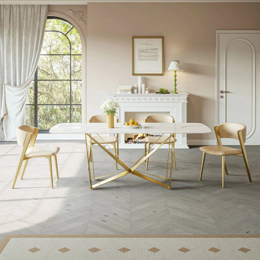 Titanium Gold Stainless Steel Dining Table with Polished Snow Mountain Stone Surface - Supports up to 94.5 kg (Excluding chairs) Default -DTYStore