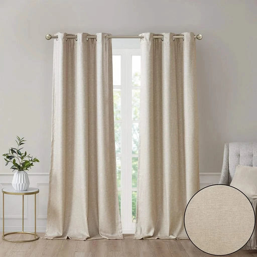 Tonal Printed Faux Silk Total Blackout Curtain Panel Pair(2 Pcs Window Panels) Default -DTYStore
