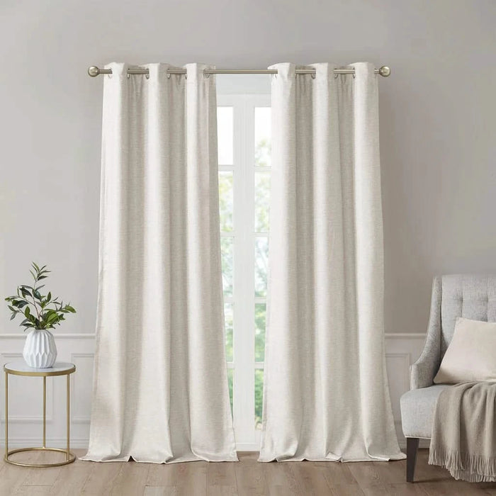 Tonal Printed Faux Silk Total Blackout Curtain Panel Pair(2 Pcs Window Panels) Default -DTYStore