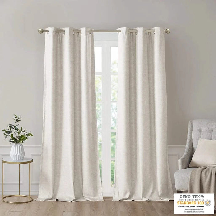 Tonal Printed Faux Silk Total Blackout Curtain Panel Pair(2 Pcs Window Panels) Default -DTYStore