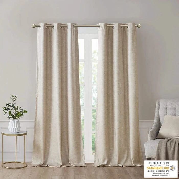 Tonal Printed Faux Silk Total Blackout Curtain Panel Pair(2 Pcs Window Panels) Default -DTYStore