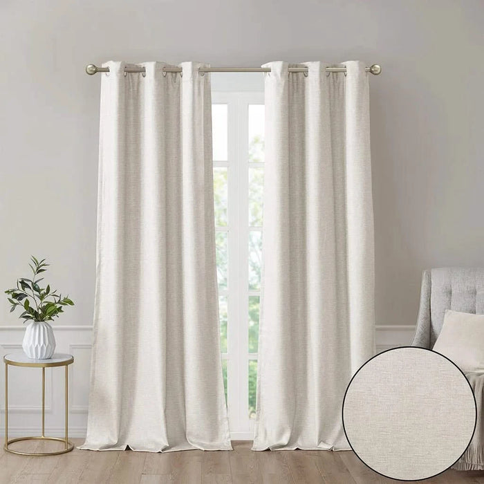 Tonal Printed Faux Silk Total Blackout Curtain Panel Pair(2 Pcs Window Panels) Default -DTYStore