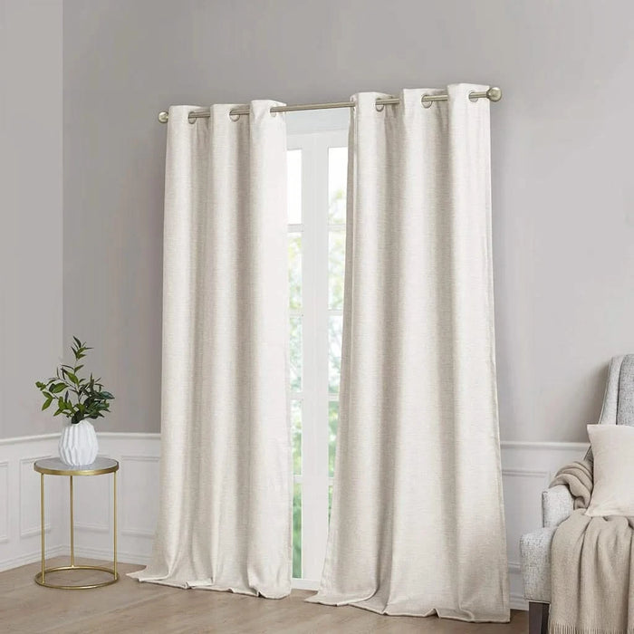 Tonal Printed Faux Silk Total Blackout Curtain Panel Pair(2 Pcs Window Panels) Default -DTYStore