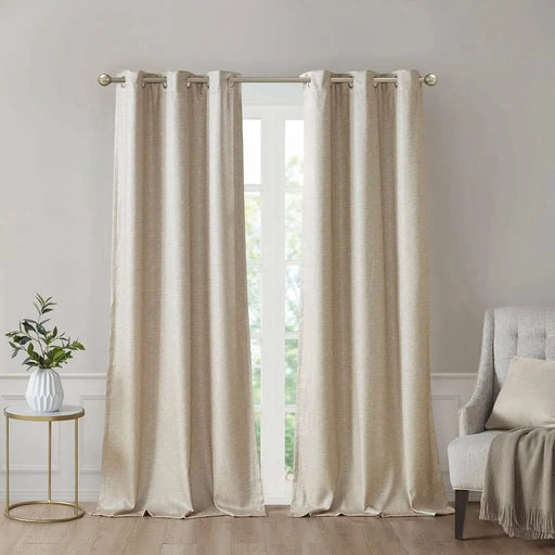 Tonal Printed Faux Silk Total Blackout Curtain Panel Pair(2 Pcs Window Panels) Default -DTYStore
