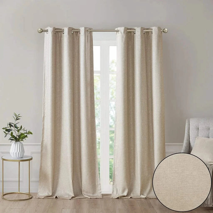 Tonal Printed Faux Silk Total Blackout Curtain Panel Pair(2 Pcs Window Panels) Default -DTYStore