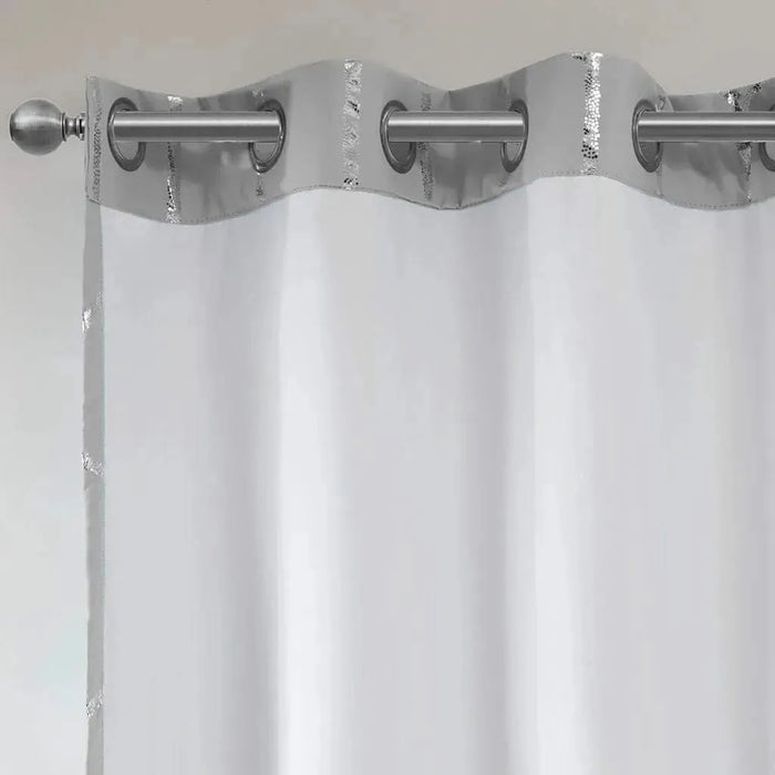 Total Blackout Metallic Print Grommet Top Curtain Panel for Window Treatments-DTYStore