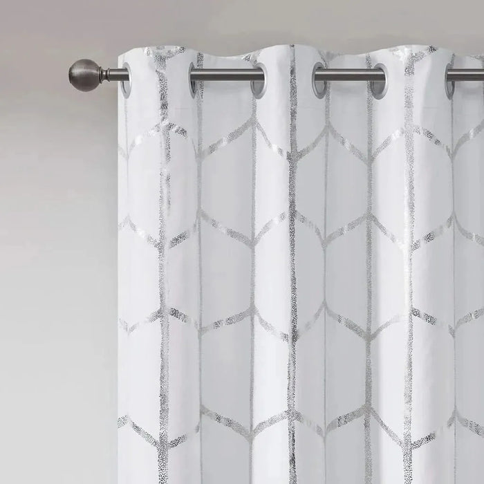 Total Blackout Metallic Print Grommet Top Curtain Panel for Window Treatments-DTYStore