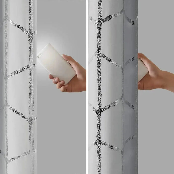 Total Blackout Metallic Print Grommet Top Curtain Panel for Window Treatments-DTYStore