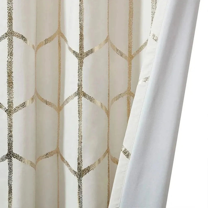 Total Blackout Metallic Print Grommet Top Curtain Panel for Window Treatments-DTYStore