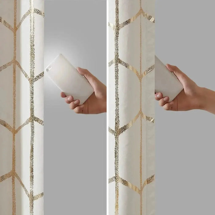 Total Blackout Metallic Print Grommet Top Curtain Panel for Window Treatments-DTYStore