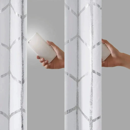 Total Blackout Metallic Print Grommet Top Curtain Panel for Window Treatments-DTYStore