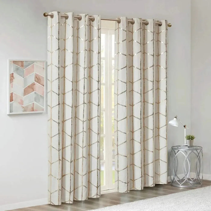 Total Blackout Metallic Print Grommet Top Curtain Panel for Window Treatments-DTYStore