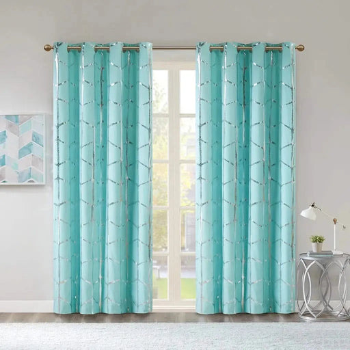 Total Blackout Metallic Print Grommet Top Curtain Panel for Window Treatments-DTYStore