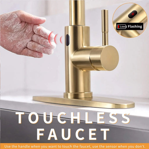 Touchless Kitchen Faucet,Hands Free Automatic Smart Kitchen Faucet Brushed Nickel Gold Smart Kitchen Faucet Default -DTYStore
