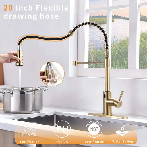 Touchless Kitchen Faucet,Hands Free Automatic Smart Kitchen Faucet Brushed Nickel Gold Smart Kitchen Faucet Default -DTYStore