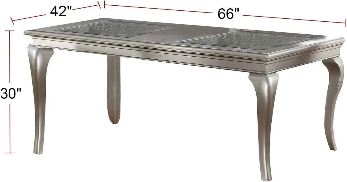 Traditional Dining Table Rectangle Table Silver Hue 1pc Dining Table Glass Insert Dining Room Furniture Default -DTYStore