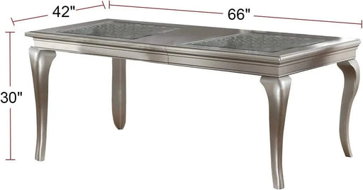 Traditional Dining Table Rectangle Table Silver Hue 1pc Dining Table Glass Insert Dining Room Furniture Default -DTYStore