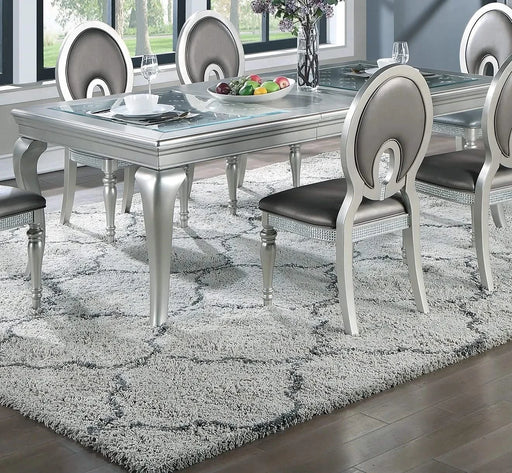 Traditional Dining Table Rectangle Table Silver Hue 1pc Dining Table Glass Insert Dining Room Furniture Default -DTYStore