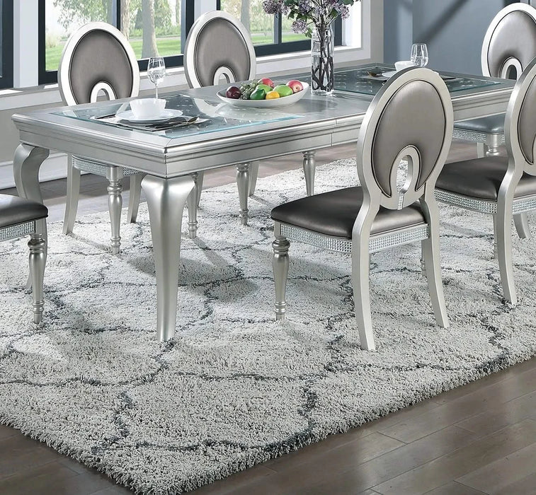 Traditional Dining Table Rectangle Table Silver Hue 1pc Dining Table Glass Insert Dining Room Furniture Default -DTYStore