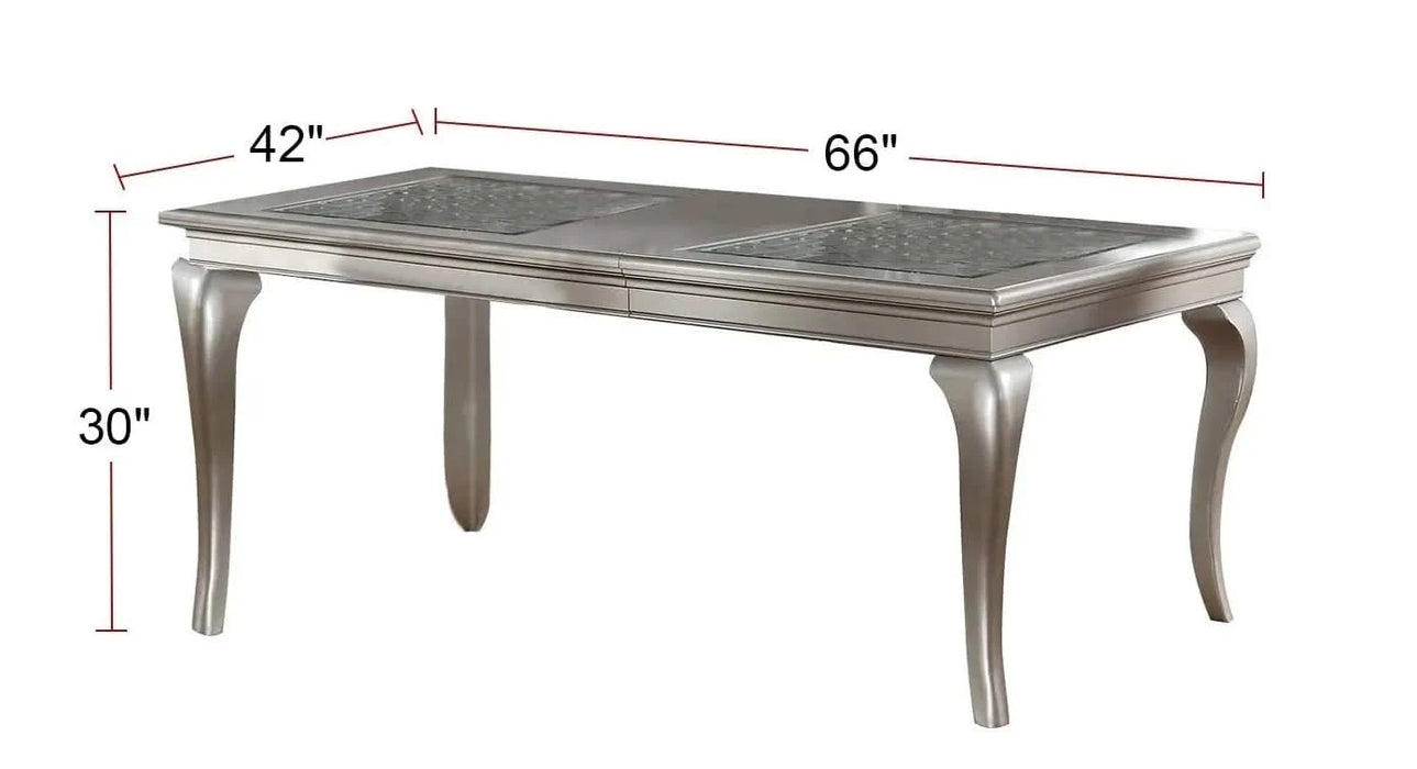 Traditional Dining Table Rectangle Table Silver Hue 1pc Dining Table Glass Insert Dining Room Furniture Default -DTYStore