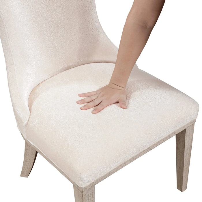 Traditional Elegance Side Chairs Set of 2 Dining Furniture Ivory Fabric Upholstery Durable Cushion Seat Back Classic Design Comfort Default -DTYStore