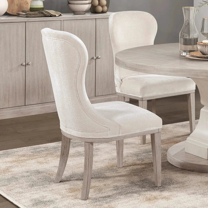 Traditional Elegance Side Chairs Set of 2 Dining Furniture Ivory Fabric Upholstery Durable Cushion Seat Back Classic Design Comfort Default -DTYStore