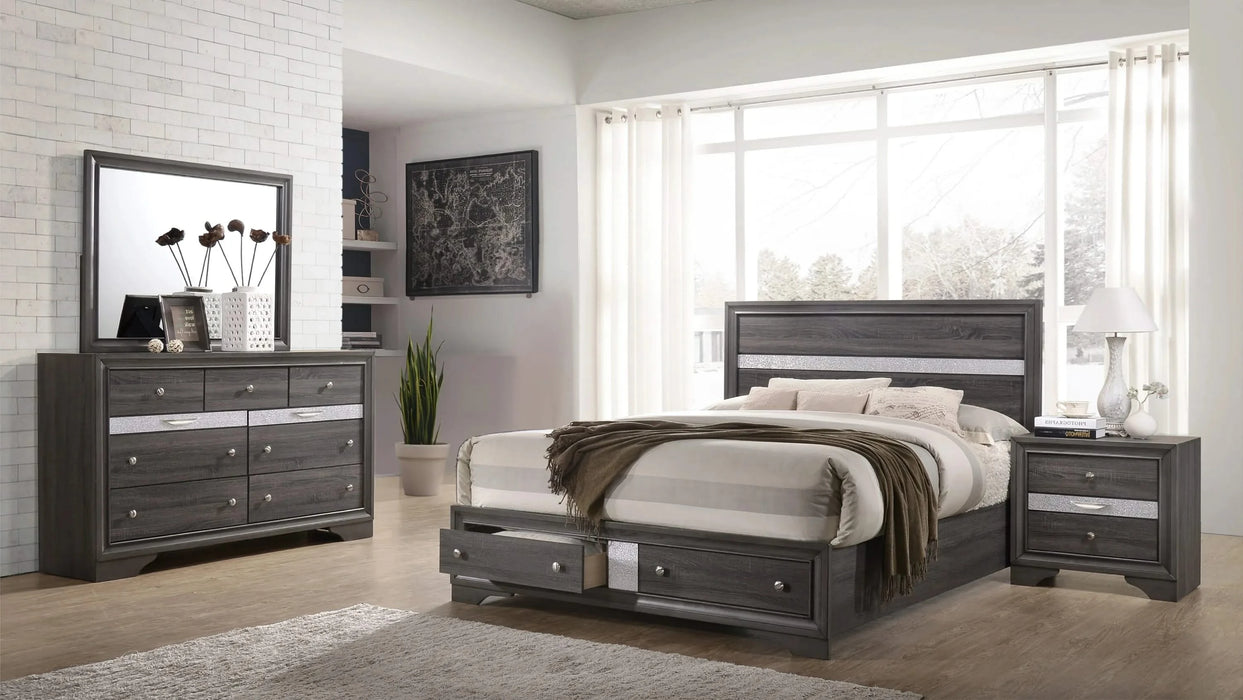 Traditional Style Full 4 Piece Storage Bedroom set made with Wood in Gray Default -DTYStore