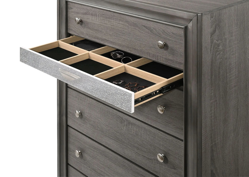 Traditional Style Full 5pc Storage Bedroom Set made with Wood in Gray - DTY Store