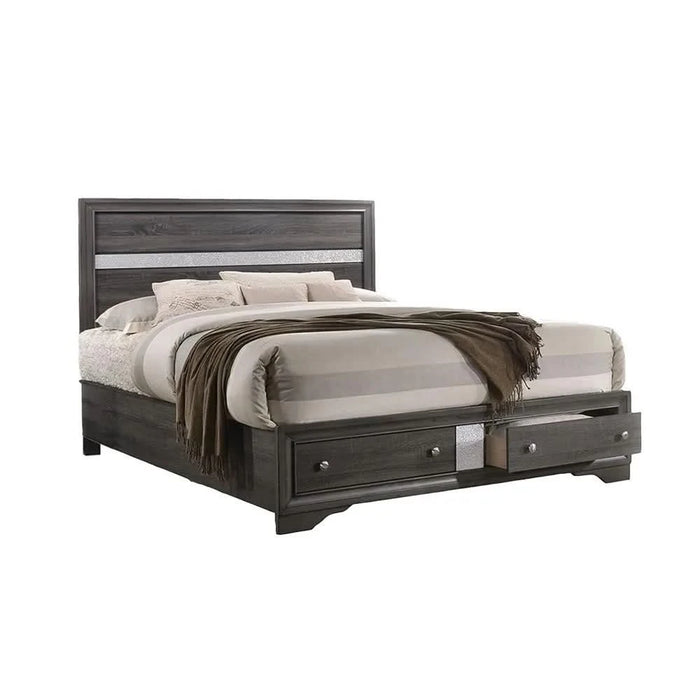 Traditional Style Full 5pc Storage Bedroom Set made with Wood in Gray - DTY Store