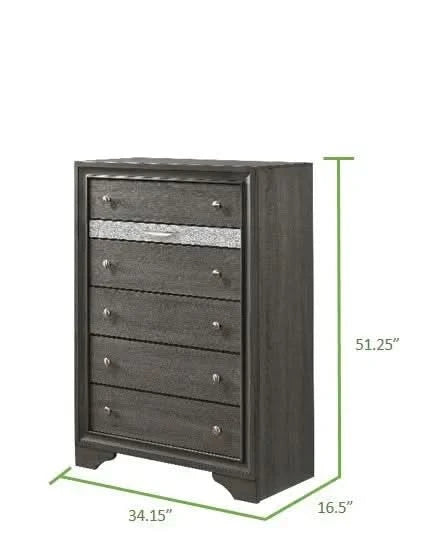 Traditional Style Full 5pc Storage Bedroom Set made with Wood in Gray - DTY Store