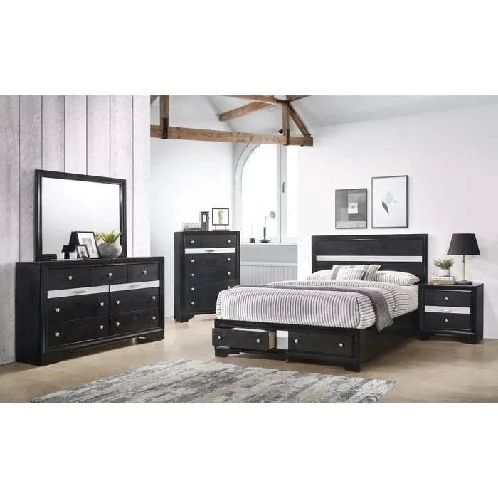Traditional Style Queen 5 PC Storage Bedroom Set in Black made with Wood Default -DTYStore