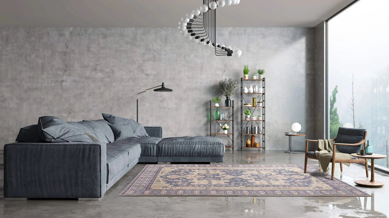 Traditional, Transitional, Oriental, Medallion, Border, Distressed Textured Cut and Loop Pile 7'6' x 10' Rectangle Area Rug Default -DTYStore