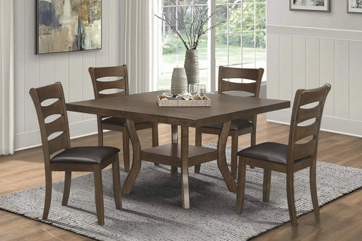 Transitional Brown Finish Dining Table with Lower Display Shelf and Extension Leaf Mindy Veneer Wood Dining Room Furniture Default -DTYStore