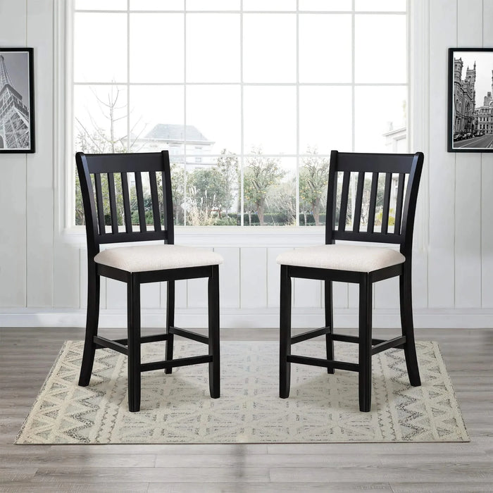 Transitional Rubberwood Dining Room Chairs Set of 2 with Slatted Back in Black Finish Default -DTYStore