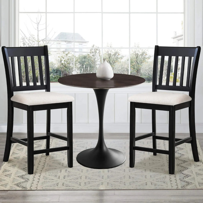 Transitional Rubberwood Dining Room Chairs Set of 2 with Slatted Back in Black Finish Default -DTYStore