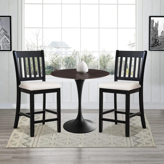 Transitional Rubberwood Dining Room Chairs Set of 2 with Slatted Back in Black Finish Default -DTYStore
