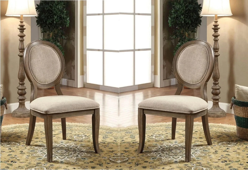 Transitional Rustic Oak and Beige Side Chairs Set of 2 Chairs Dining Room Furniture Padded fabric seat Elegant Kitchen Dining Room Default -DTYStore