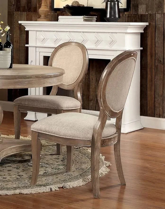 Transitional Rustic Oak and Beige Side Chairs Set of 2 Chairs Dining Room Furniture Padded fabric seat Elegant Kitchen Dining Room Default -DTYStore