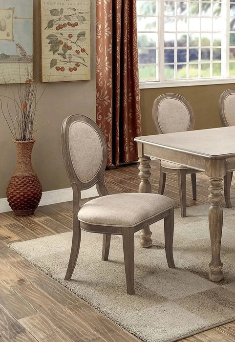 Transitional Rustic Oak and Beige Side Chairs Set of 2 Chairs Dining Room Furniture Padded fabric seat Elegant Kitchen Dining Room Default -DTYStore