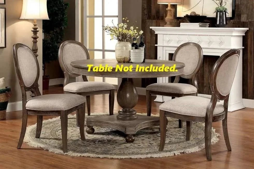 Transitional Rustic Oak and Beige Side Chairs Set of 2 Chairs Dining Room Furniture Padded fabric seat Elegant Kitchen Dining Room Default -DTYStore