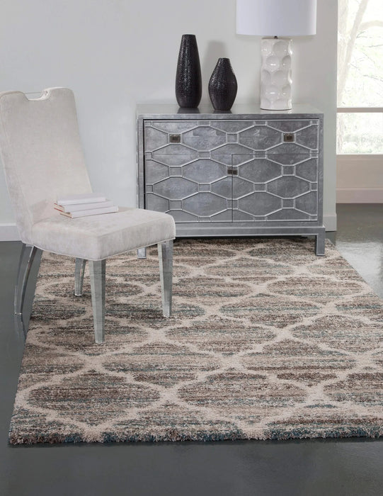 Trellis Blue/Brown/Tan Area Rug 5x8 Default -DTYStore