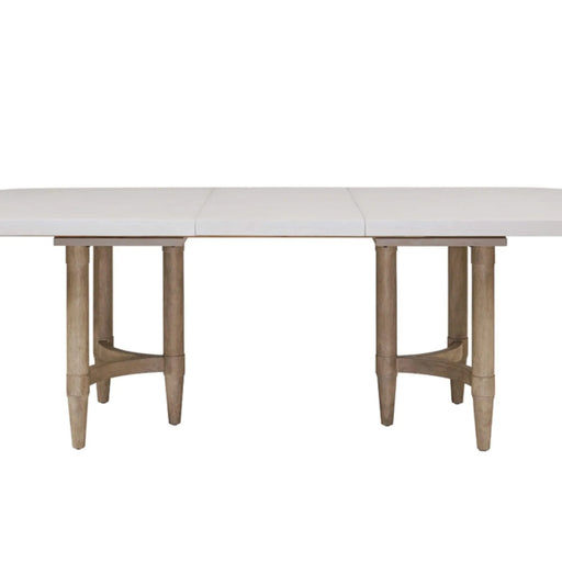 Triad Transitional Double Pedestal Dining Table with Leaf in Sand Finish, Solid Wood and MDF, 42x78 Inches Default -DTYStore