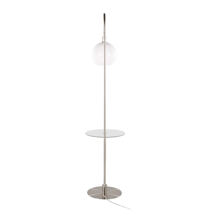Trombone Contemporary/Glam Floor Lamp in Nickel Metal with Clear Glass Shelf by LumiSource Default -DTYStore