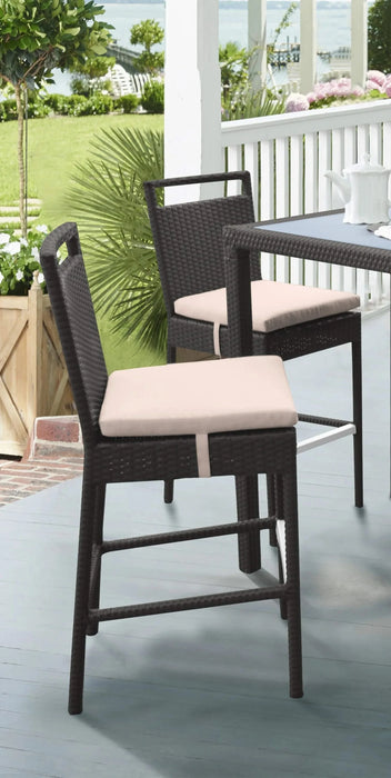 Tropez Outdoor Patio Wicker Barstool with Water Resistant Beige Fabric Cushions Default -DTYStore