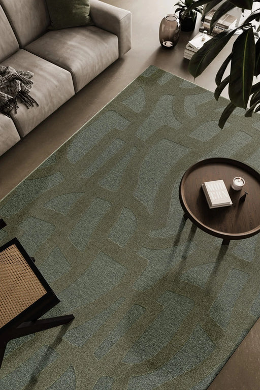 Tweed Berkley Green Polyester High-Low Area Rug Default -DTYStore