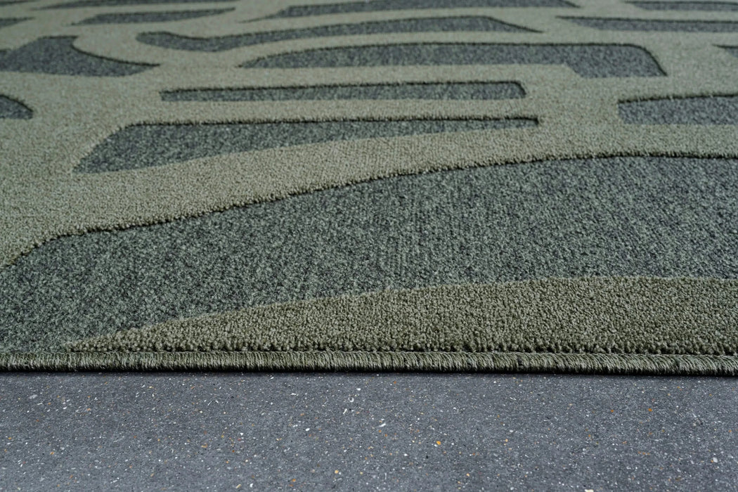 Tweed Berkley Green Polyester High-Low Area Rug Default -DTYStore