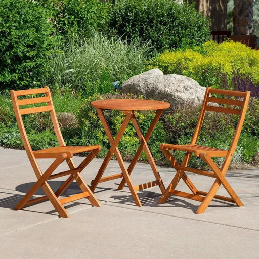 Twin Lakes Eucalyptus Outdoor 3-Piece Café Bistro Set Square Espresso -DTYStore