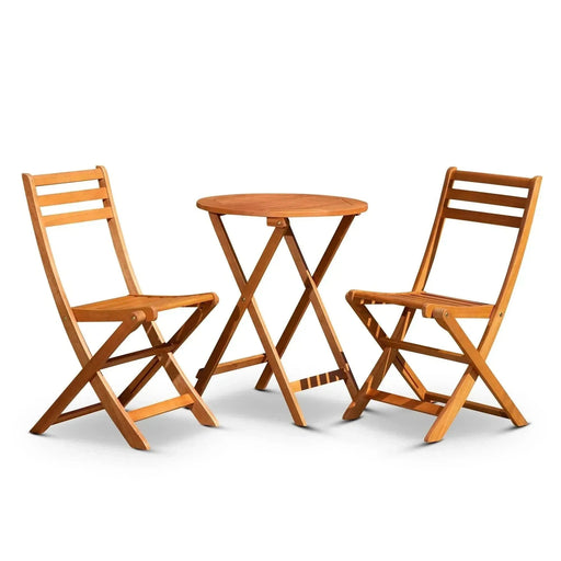 Twin Lakes Eucalyptus Outdoor 3-Piece Café Bistro Set Round Natural Oil -DTYStore